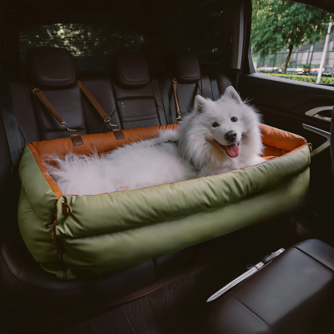 Large Deluxe Faux Leather Dog Car Seat Booster Bed - Urban Voyager